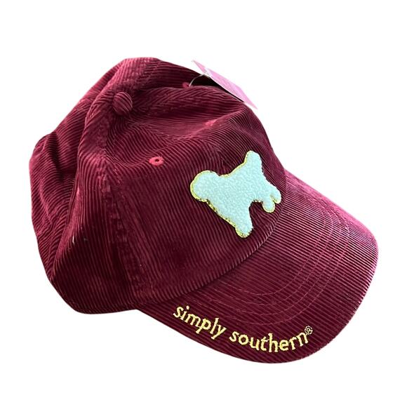 Simply Southern Dark Red Corduroy Dog Appliqué Baseball Cap Hat NWT - Picture 2 of 7